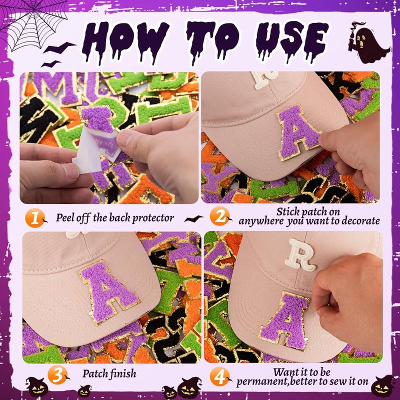 FOGWOWO 52 Pcs Halloween Patches Chenille Letter Patches Self Adhesive for Clothing,A-Z Varsity Letter Stickers Embroidered Sew on Repair Patches for Jackets Hats Backpacks - Image 3